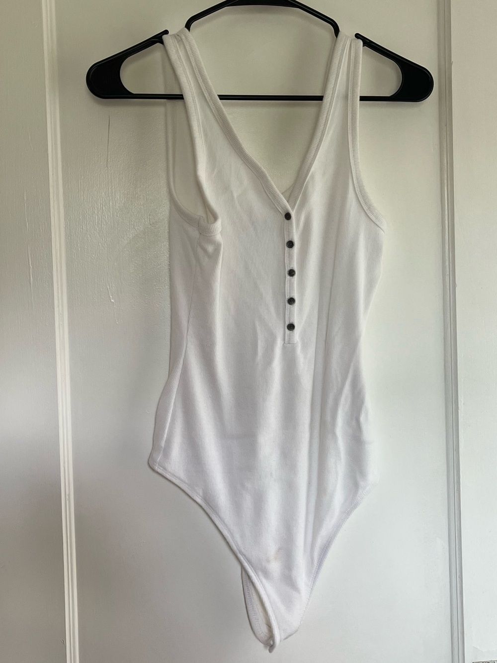 Abercrombie & Fitch White Ribbed Sleeveless Henley Bodysuit